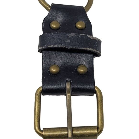 Unisex Vintage-Inspired Black Vegan Leather Belt Brass Concho Studs Chain Hip XL - Picture 8 of 9